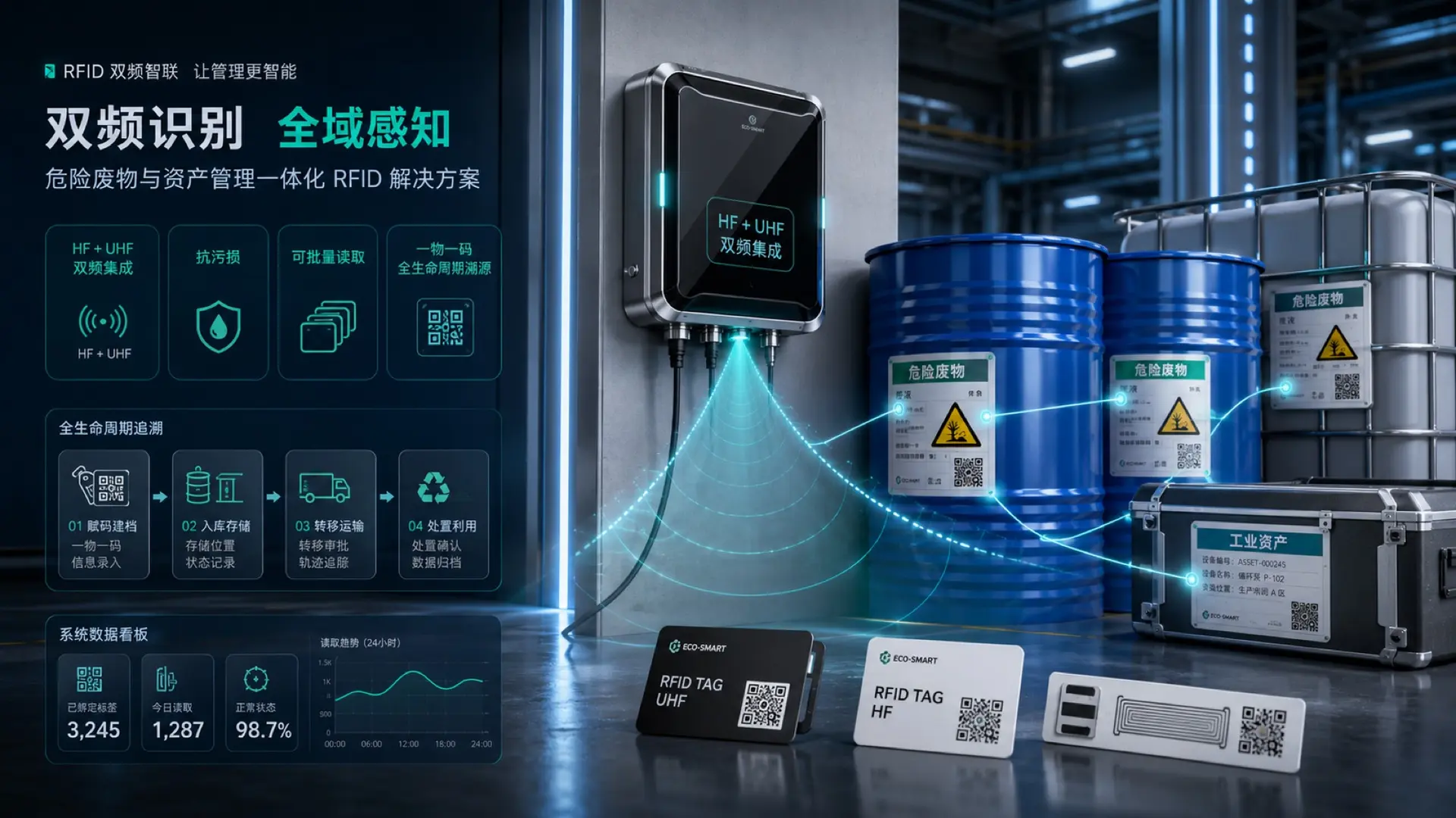 双频 RFID 电子标签产品渲染图